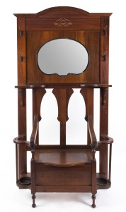 An Australian blackwood hall stand, early 20th century, ink stamp makers mark (illegible), 214cm high, 107cm wide, 41cm deep