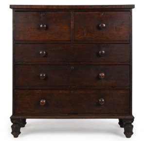 A Colonial cedar chest of five drawers, full cedar construction with cross banded edge, New South Wales origin, circa 1850, 124cm high, 116cm wide, 51cm deep