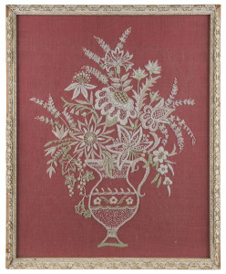 Folk Art floral needle work, 19th century, framed and glazed 64 x 50cm overall