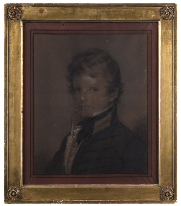 BRITISH SCHOOL (early 19th century), Admiral Rodney as a Midshipman, pastel and chalk on reddish brown paper, titled on paper label verso, original Georgian gilded frame, 53.5 x 44.5cm, frame 65.5 x 56.5cm