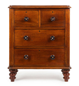 An Australian cedar four drawer chest of compact proportions, red pine secondary timbers, circa 1875, 93cm high, 78cm wide, 46cm deep