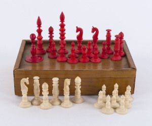 Assorted carved whalebone chess pieces, 19th century, the tallest 6.5cm high