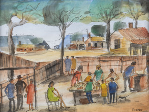 CHARLES KEVIN (PRO) HART (1928-2006), bbq scene, pen and watercolour, signed lower right, 20 x 27cm