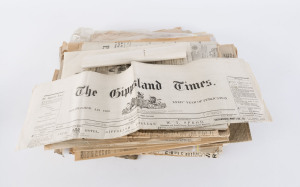NEWSPAPERS. A collection of various Victorian regional newspaper dating from 1892 to 1901 including The Gippsland Times, The Mount Alexander Mail, The Euroa Advertiser, The Evening Echo (Ballarat), Seymour Telegraph, Ballarat Courier, Ballarat Star, The Bendigo Independent, The Bendigo Advertiser, The Argus and The Age.