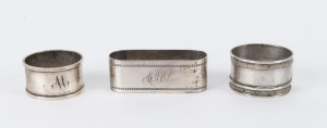 Three Australian silver napkin rings, late 19th century, stamped "Stewart Dawson & Co. Stg. Sil.", "Sterling" and "Sterling Silver", 84 grams total