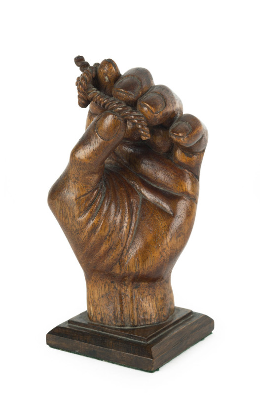 Sailor's carving of a hand and rope knot, Australian cedar, 19th century, ​18cm high