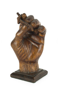 Sailor's carving of a hand and rope knot, Australian cedar, 19th century, ​18cm high