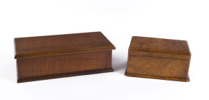 A Tasmanian musk jewellery box together with a fiddleback blackwood box, 19th and early 20th century, (2 items), the musk box 9.5cm high, 18.5cm wide, 12cm deep