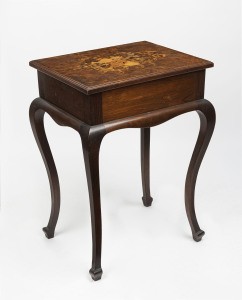 An Australian occasional table, blackwood with lift top marquetry walnut top, circa 1920, 75cm high, 55cm wide, 45cm deep