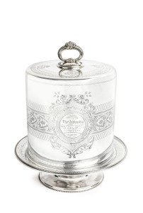 BREWERY INTEREST. Silver plated cheese dish and cover engraved "Presented To Thos. Aitken Esq. On His Birthday By His Employees As A Token Of Esteem, Victoria Parade Brewery, March 23, 1882". Scottish born THOMAS AITKEN arrived in Victoria in 1842 and by 