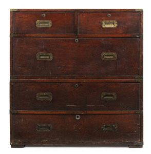 An early Colonial Australian campaign chest, cedar and pine, early to mid 19th century, 107cm high, 91cm wide, 45cm deep