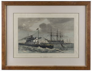 Four assorted framed antique coloured engravings of ships, 19th century, the largest 62 x 81cm overall