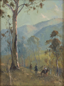 WYKEHAM PERRY (1936 - ), the stockmen, oil on board, signed lower left "Wykeham Perry", 40 x 30cm