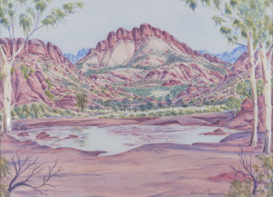 HUBERT PAREROULTJA (1952 - ), West MacDonnell Ranges, watercolour, signed lower right "Hubert Pareroultja", Josephine's Gallery Coober Pedy label verso, ​38 x 55cm