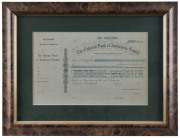 "The Union Bank Of Australia" share certificate together with two "National Bank Of Australasia" share certificates, all unissued and mint condition, framed and glazed, (3 items), the largest 42 x 60cm overall - 2