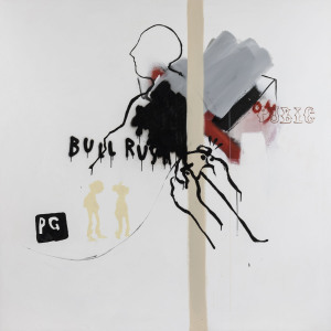 ANTHONY LISTER (1980 - ), Pubic Bull Rush, mixed media on canvas, signed and titled verso "Anthony Lister", gallery stock No. 21617. ​170 x 170cm