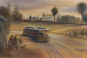 KENNETH JACK (1924-2006), Waterfront Tram, Portland (Vic.), watercolour, signed lower left "Kenneth Jack, 2006", Greythorn Galleries Fine Art valuation verso ($5,000), ​36 x 54cm