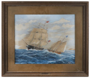 W. GEMMELL, tallship and pilot boat, watercolour and gouache on brown paper, ​37 x 45cm - 2