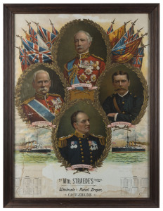 BOER WAR period advertising calendar for 1900 "With Compliments Wm. Staede's Wholesale, Retail Draper, Castlemaine", colour lithograph, ​53 x 40cm