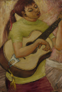 MAURICE B. CARTER (1920-1965), the guitar player, oil on board, signed in the lower corners "Maurice" and "M. Carter", ​50 x 35cm