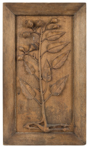 An Australian Arts & Crafts carved timber panel, circa 1900, ​66 x 38cm overall