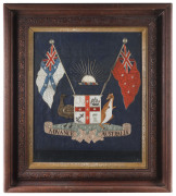 "Advance Australia" silk embroidery with coat of arms, 19th century, ​75 x 66cm overall - 2