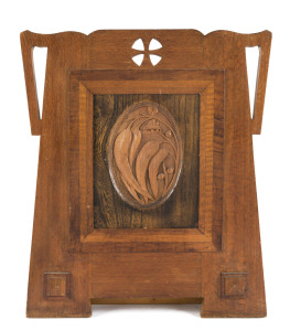 An Australian Arts & Crafts carved panel in original silky oak and blackwood frame early 20th century, 53 x 45cm overall
