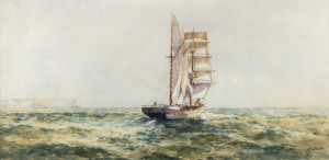 FREDERICK JAMES (Fred) ELLIOTT (1864-1949), Alma Doepel Running Free Off Sydney Heads, watercolour, signed lower right "F. Elliott", 28 x 57cm