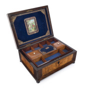 "THE SOMERSETSHIRE" marquetry workbox with ship portrait inlaid on the lid, interior fitted with tray and compartments, circa 1870, The Somersetshire was built by Money Wigram & Sons and launched in 1867 and played a significant role in the story of immig - 2