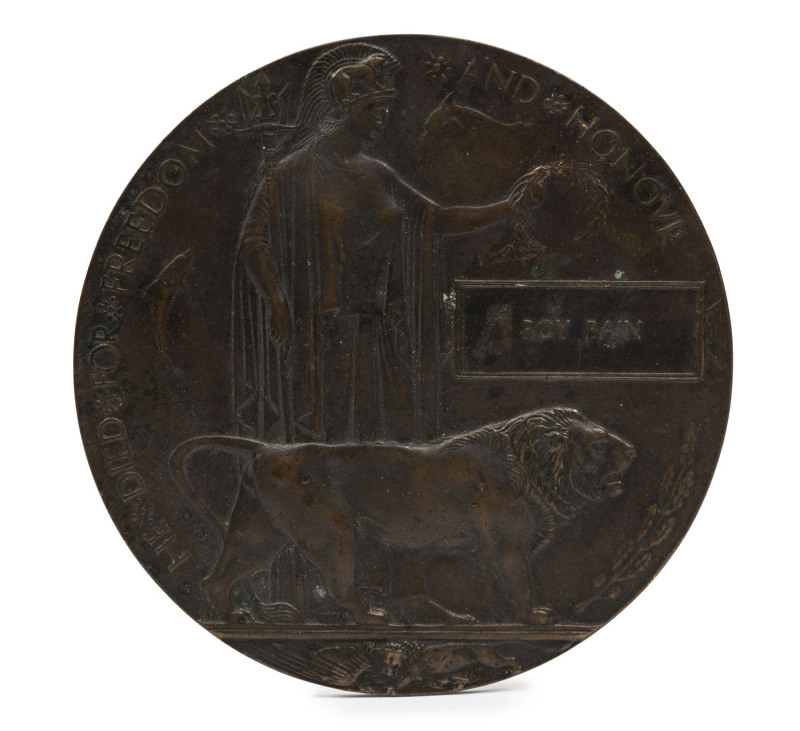 WW1 Death Penny for ROY BAIN A.I.F. 21st Btn. bronze, 12cm diameter