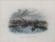 SAMUEL THOMAS GILL (1818-1880), I.) Approach To Melbourne From Abattoir, II.) Steam Packet Wharf, Mack's Hotel, &c Geelong, III.) Hobson's Bay, &c From Signal Station, hand-coloured engravings, 18 x 23cm - 2