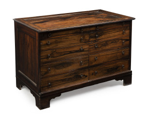 An Anglo-Indian gentleman's collector or specimen chest of eight drawers with two brushing slides, solid coromandel throughout, circa 1820, 70cm high, 107cm wide, 60cm deep