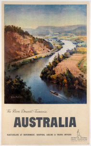 James NORTHFIELD (Australian, 1887-1973). The River Derwent - Tasmania, AUSTRALIA 1930s colour process lithograph, signed in image lower left, 101 x 62.5cm. Linen-backed. Text includes “Australian National Travel Assoc., Railway Building, Flinders Street