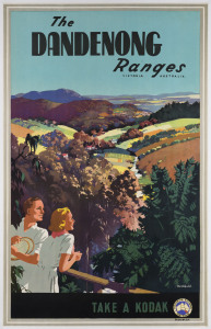 James NORTHFIELD, (Australian, 1887-1973). The DANDENONG Ranges, Victoria Australia, c1935 colour lithograph, signed in image lower right, 99 x 64cm. Linen-backed. Text continues: "Take a Kodak. Victorian Railways Australia. Poster No.214. A particularly