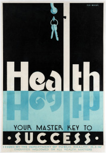 Kenneth MURRAY, (Australia, active 1930s-70s), Health, Your Master Key to Success, c1934, colour lithograph, 77 x 52cm. Linen backed. Text at base: "Issued by the Department of Public Health, N.S.W. Enquiries Welcomed on all Health Matters." Murray was a