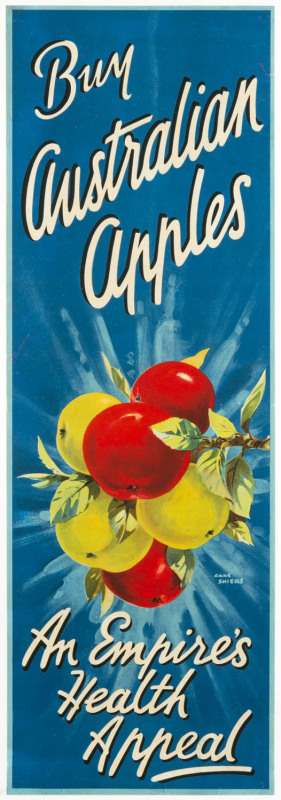 Chas SHIERS (active 1920s-30s) Buy Australian Apples, An Empire's Heath Appeal c1930s Colour lithograph, Linen-backed 75 x 25cm