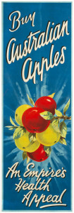 Chas SHIERS (active 1920s-30s) Buy Australian Apples, An Empire's Heath Appeal c1930s Colour lithograph, Linen-backed 75 x 25cm