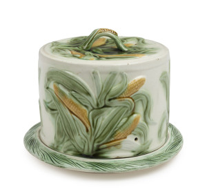 BENDIGO POTTERY cheese dish and cover decorated with corn cobs, 19th century, 19cm high, the base 24cm diameter