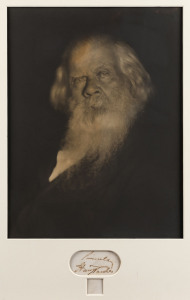 HENRY PARKES (1815 - 1896) Falk Studios (Australian, active 1885-1900) [Sir Henry Parkes], c1892 vintage silver gelatin photograph, with Parkes’ signature with “Sincerely, Henry Parkes” in ink on a slip mounted below image, with original backing incorp