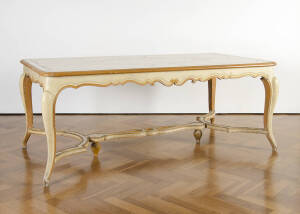 A French cream finished extension dining table with 2 leaves. Table: 99cm x 200cm (extends to 280cm)