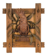 FRANCIS EDMOND STRIEZEL (1860-1935), "Cockatoo", circa 1900, carved wood wall plaque, impressed maker's mark, 44 x 37cm German born Streizel emigrated to Australia in 1886 and worked with fellow German carver Robert Prenzel in Melbourne. Works by Streizel