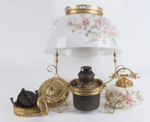 MILLER parlour lamp, gilt metal and glass, 19th century, 85cm high