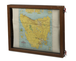 CRAIGIE'S Australian states rotary rolling map box in blackwood cabinet, early 20th century, 97cm high, 124cm wide, 13cm deep