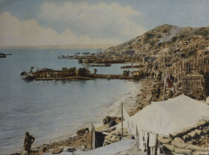 Walter Ernest DEXTER (British/Australian, 1873-1950) Anzac Cove Gallipoli, Turkey [Looking North To New Zealand Point] 1915/1925 hand-coloured silver gelatin photograph, signed “Colarts [Studio, Sydney]” in ink on image lower right, 73 x 99cm in origin
