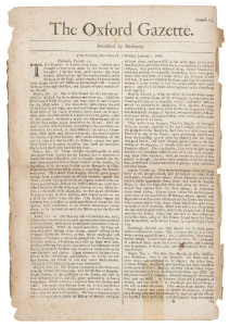 OXFORD GAZETTE - ENGLAND - Dec.28 to Jan.1 1665, Numb.14: Precursor to the "London Gazette", with all issues from #1 to #23 being printed in Oxford, due to The Plague contagion rampant in London, the journal not returning to the capital until issue #24, 
