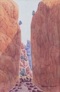 NELSON PANNKA (1928-1972), desert gorge, watercolour, signed lower right "Nelson Pannka", ​35 x 23cm