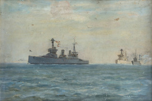 ARTHUR JAMES WETHERALL BURGESS (1879-1957), war ships, oil on board, signed lower right "Arthur J.W. Burgess", 31 x 45cm