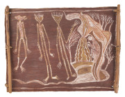 SAMUEL GANARRADJ MANGUDJA (1909-1983), Kurabara and Buruk, bark and natural earth pigment, "Church Mission Society Aboriginal Handicrafts" letter, plus long inscription verso, 38 x 50cm