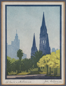 JOHN COLBOURN (1912-1945), St. Pauls, Melbourne, linocut, signed and titled in pencil in the lower margin, ​17 x 13cm