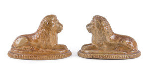 A pair of Colonial pottery recumbent lion statues, most likely by Cornwells Pottery, Brunswick, Victoria, 19th century, 15cm long